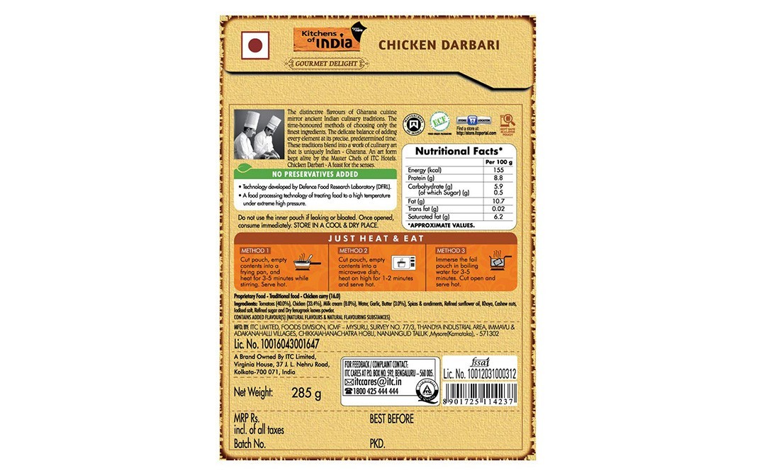 Kitchens Of India Chicken Darbari (Gharana)   Box  285 grams